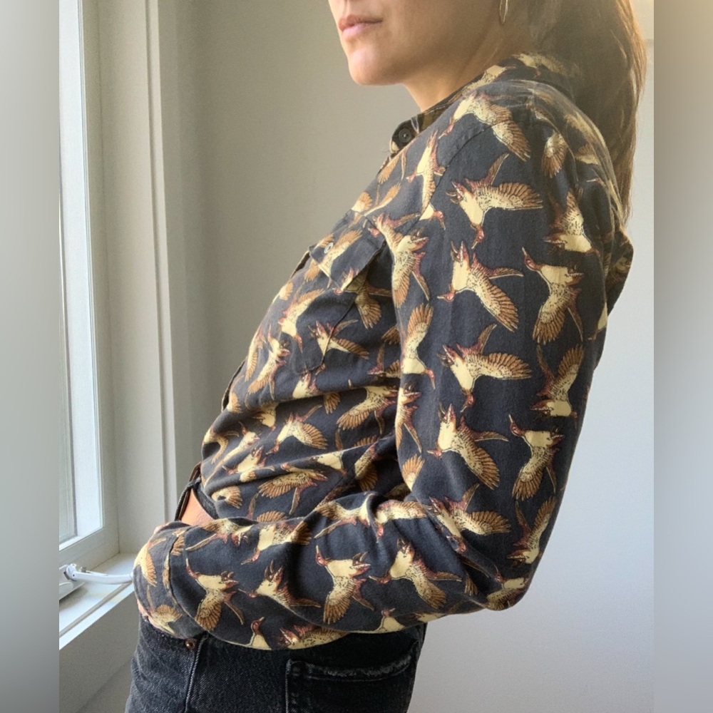L.L. Bean Black Button-Down Shirt with Gold Bird Print - Picture 9 of 12
